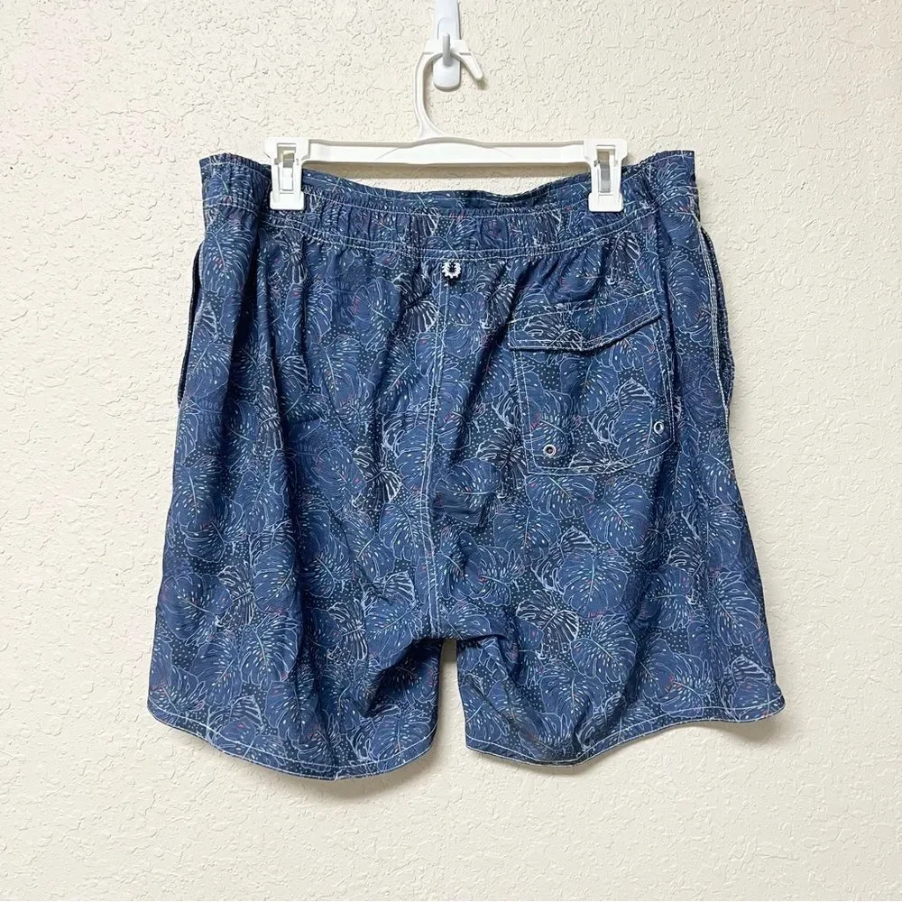 Johnnie O Swim Trunks Mens Size XL Beach Lined Blue Leaf Print Swim - Picture 3 of 7